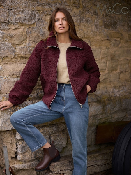 M&Co Purple Zip Through Borg Jacket (Y23307) | £54