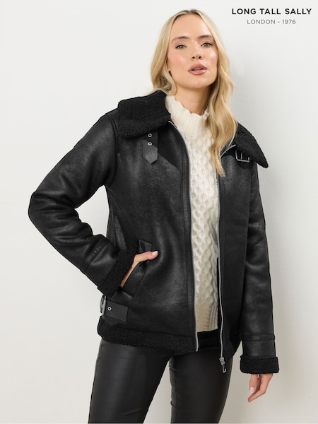 Long Tall Sally Black Taped Seam Aviator Jacket (Y23323) | £90