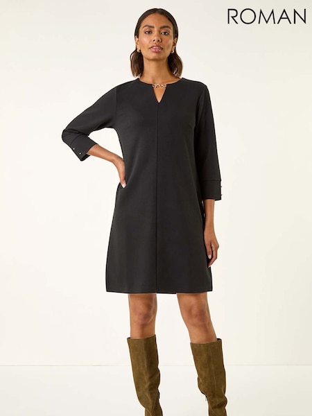 Roman Black Keyhole Chain Shift Dress (Y23527) | £42