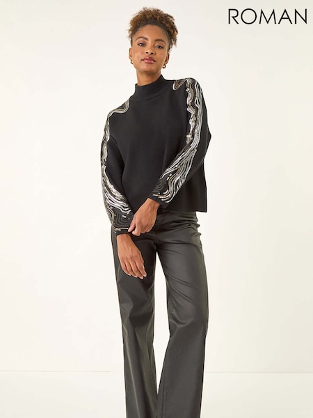 Roman Black Wave Sleeve Knit Jumper (Y23528) | £42