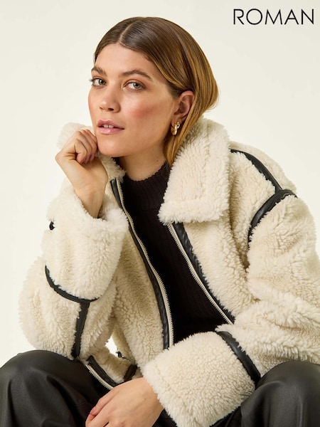 Roman White Borg Aviator Coat (Y23546) | £90