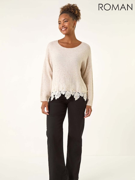 Roman Natural Lace Trim Knit Jumper (Y23549) | £45
