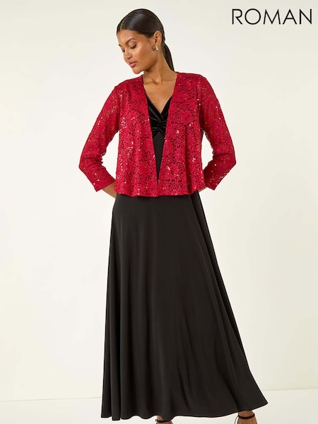 Roman Red Glitter Sequin Lace Cardigan Top (Y23578) | £40