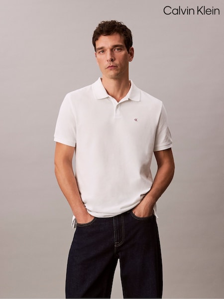 Calvin Klein White Cotton Pique Classic Polo Shirt (Y23598) | £60 - £65