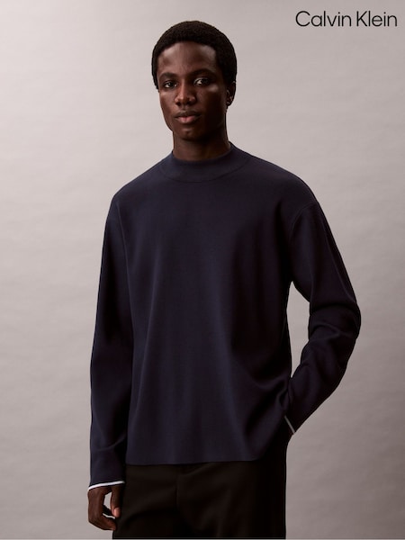 Calvin Klein Blue Tech Knit Boxy Mock Neck Jumper (Y23602) | £120
