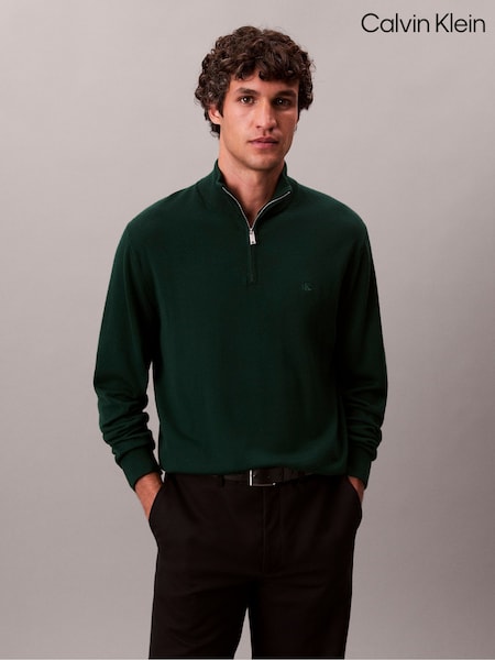 Calvin Klein Green Quarter Zip Merino Jumper (Y23603) | £130
