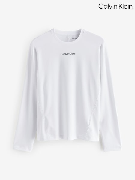 Calvin Klein White Breathable Quick-Dry Long Sleeve Gym T-Shirt (Y23604) | £55