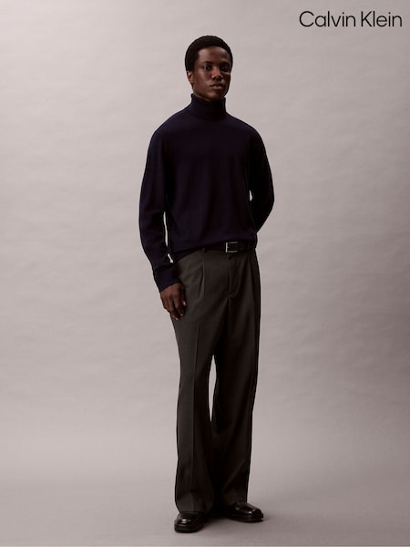 Calvin Klein Blue Merino Wool Turtle Neck Jumper (Y23606) | £120