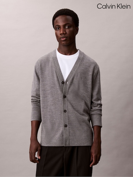 Calvin Klein White Merino Wool Cardigan Jumper (Y23609) | £140