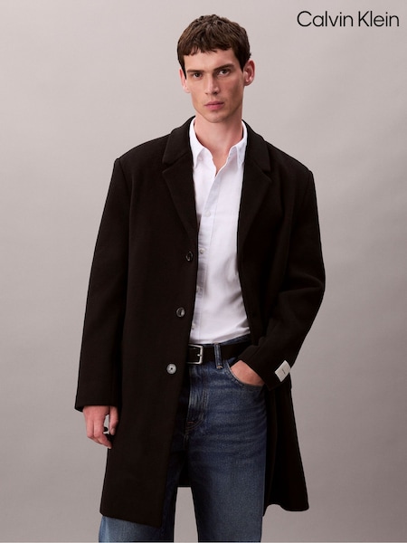Calvin Klein Black Wool Blend Overcoat (Y23615) | £320
