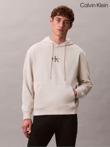 Calvin Klein White Monogram Hoodie (Y23620) | £90