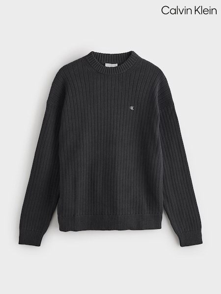 Calvin Klein Black Ribbed Cotton Monogram Jumper (Y23621) | £100