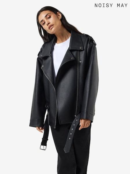 NOISY MAY Black Oversized Biker Jacket (Y23660) | £85