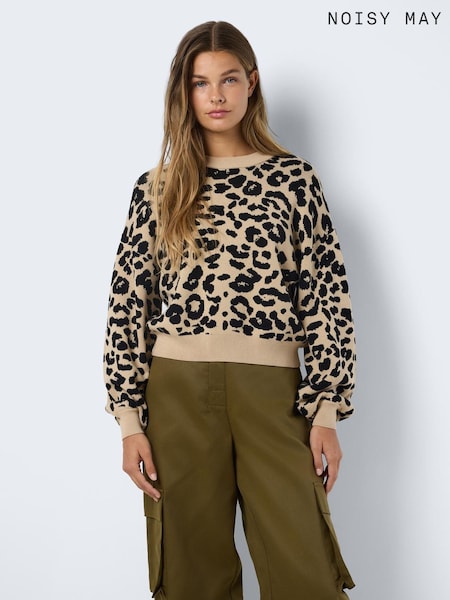 NOISY MAY Brown Leopard Long Sleeve Jumper (Y23661) | £40