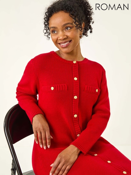 Roman Red Petite Button Detail Knit Dress (Y23691) | £50