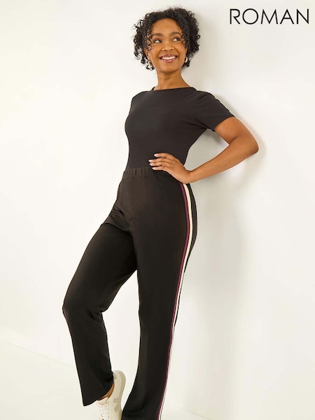 Roman Black Petite Side Stripe Stretch Trousers (Y23699) | £36