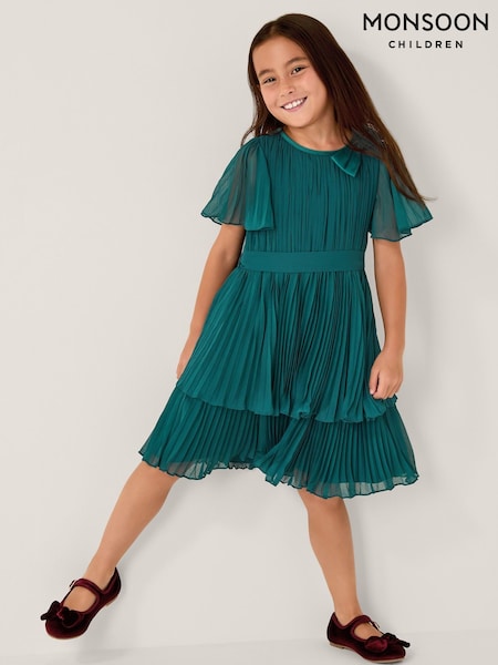 Monsoon Green Alicia Pleated Tiered Dress (Y23793) | £45 - £55