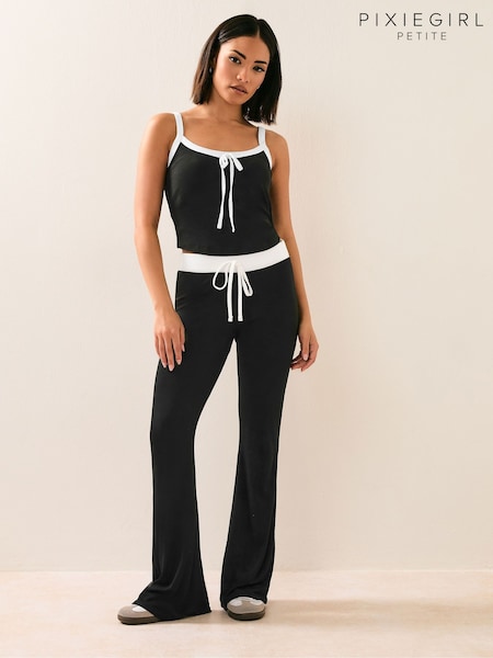 PixieGirl Petite Black Contrast Waist Flared Leggings (Y23818) | £24
