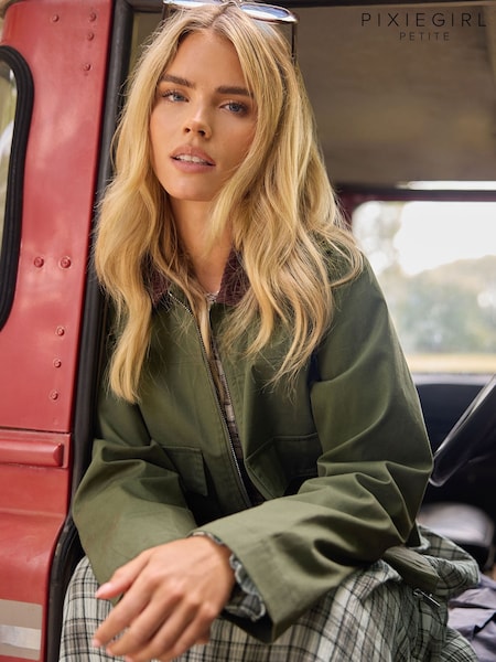 PixieGirl Petite Green Contrast Cord Collar Barn Jacket (Y23821) | £60