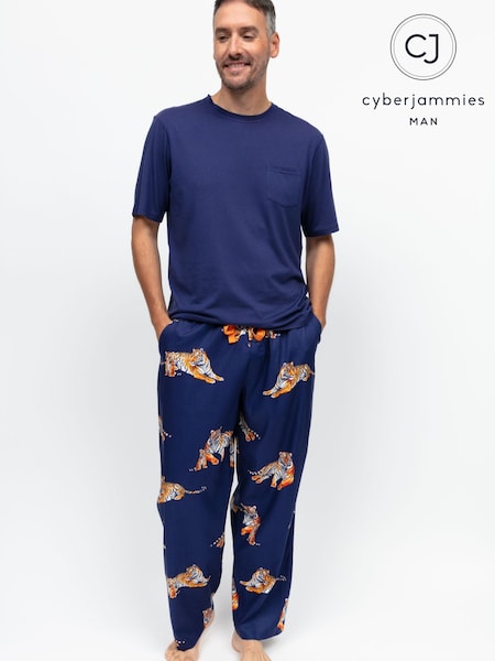 Cyberjammies Blue Jersey Top & Tiger Print Pyjamas Set (Y23982) | £46