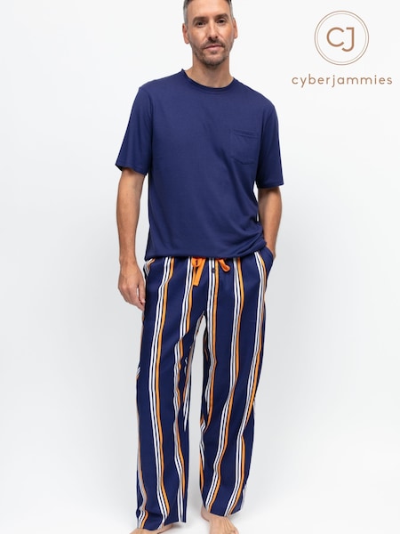 Cyberjammies Blue Jersey Top & Printed Stripe Pyjamas Set (Y23983) | £46
