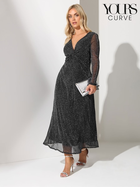Yours Curve Black London Metallic Twist Front Maxi Dress (Y24002) | £53