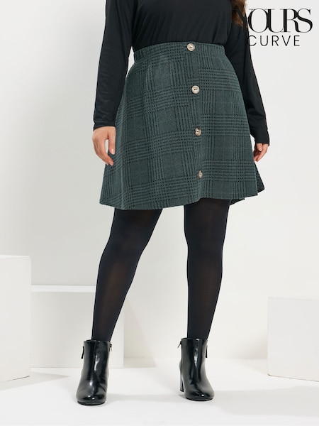 Yours Curve Green Button Front Skirt (Y24012) | £29
