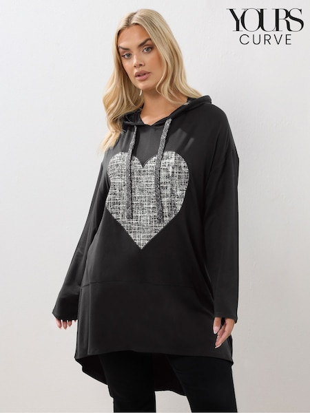 Yours Curve Black Heart Logo Hoodie (Y24016) | £31