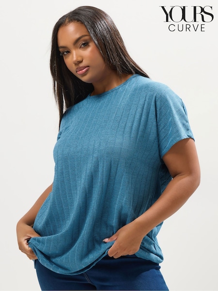 Yours Curve Blue Drop Shoulder Swing Top (Y24019) | £27