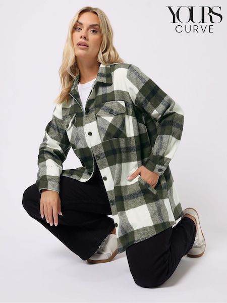 Yours Curve Green Checked Shacket (Y24024) | £34