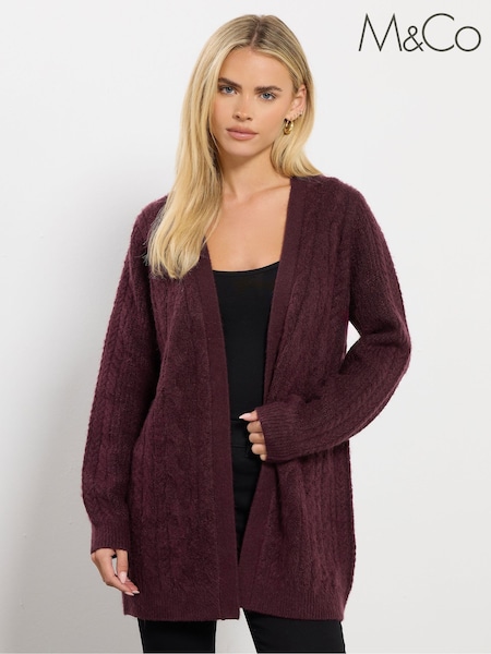 M&Co Purple Petite Cable Mid Length Cardigan (Y24048) | £39