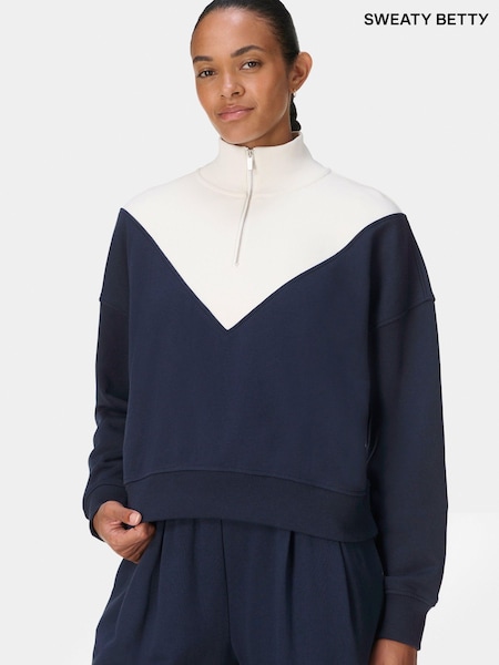 Sweaty Betty Blue Revive Crop Half Zip Sweatshirt (Y24049) | £70