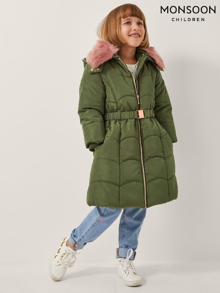 Monsoon Green Belted Scallop Puffer Coat (Y24079) | £65 - £75