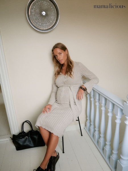 Mamalicious Grey Nursing Rib Knit Dress (Y24093) | £45