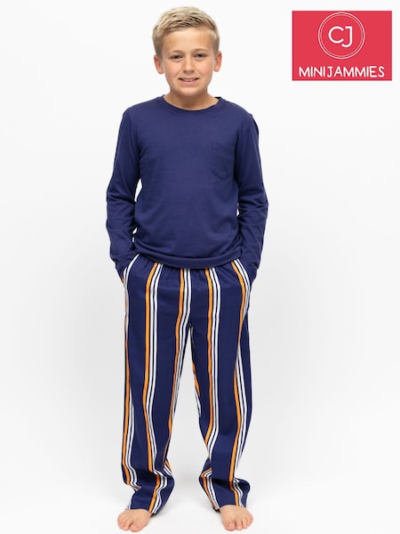 Cyberjammies Blue Jersey Top & Printed Stripe Pyjamas Set (Y24099) | £25