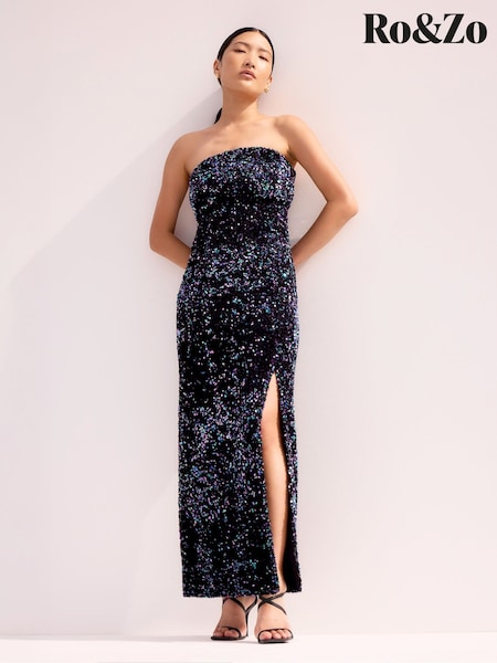 Ro&Zo Blue Batik Print Gathered Waist Dress (Y24112) | £169