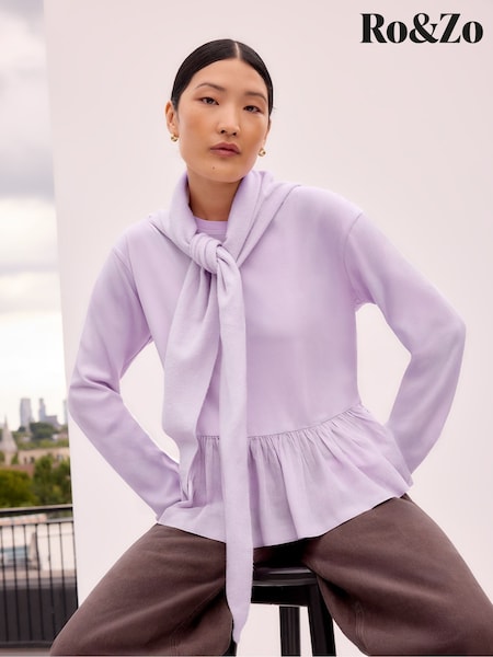 Ro&Zo Purple Peplum Long Sleeve T-Shirt (Y24120) | £39
