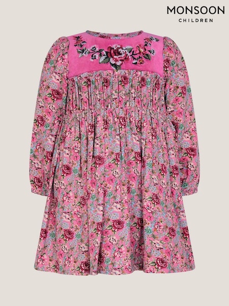 Monsoon Pink Baby Floral Long Sleeve Dress (Y24218) | £32 - £36