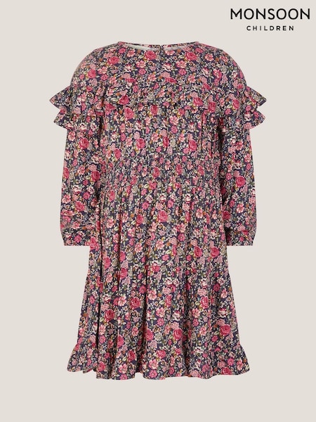 Monsoon Blue Ditsy Floral Ruffle Dress (Y24220) | £30 - £35