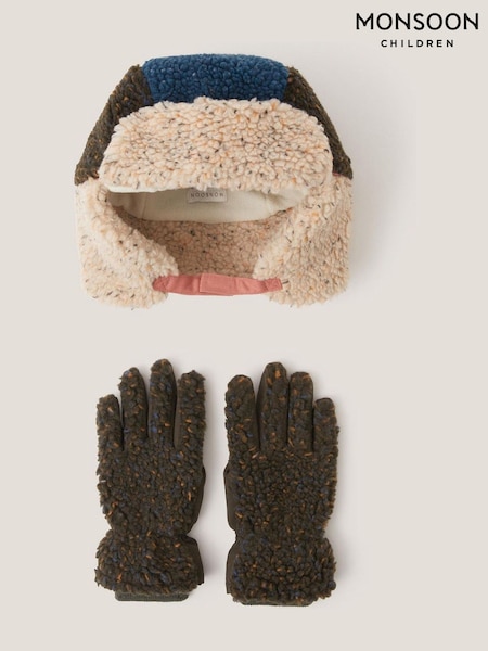 Monsoon Brown Borg Trapper Hat & Gloves Set (Y24222) | £25 - £26