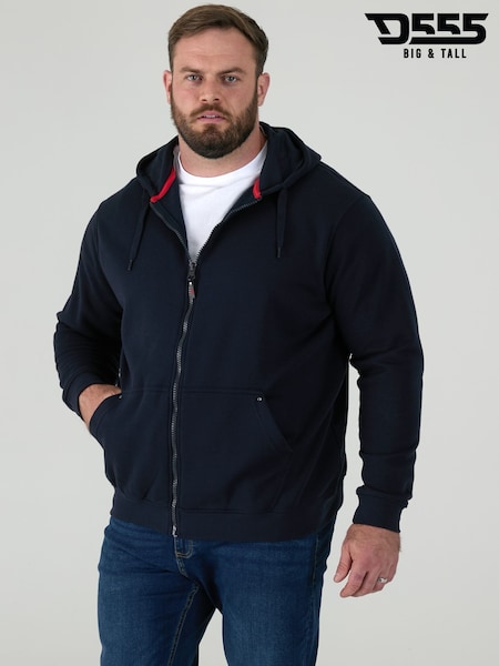 D555 Blue CANTOR Heavy Weight Zip Through Hooded Sweatshirt (Y24332) | £38