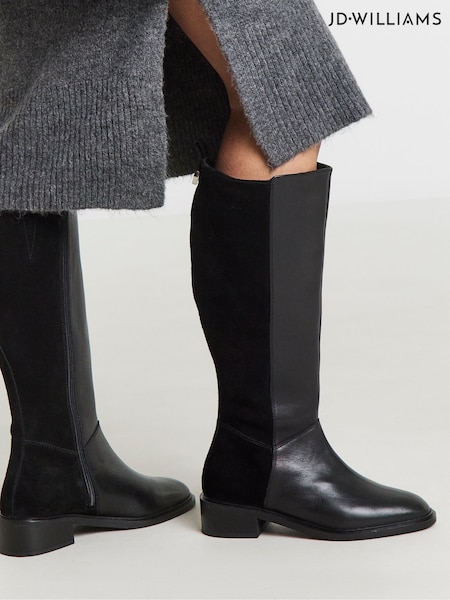 JD Williams Black Wide Fit Real Leather Suede Mix Riding Boots (Y24355) | £100