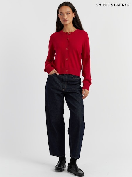 Chinti & Parker Red Wool Cashmere Crew Neck Cardigan (Y24589) | £95