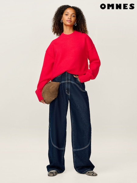 Omnes Red Clementine Oversized Slouchy Crew Neck Jumper (Y24735) | £59