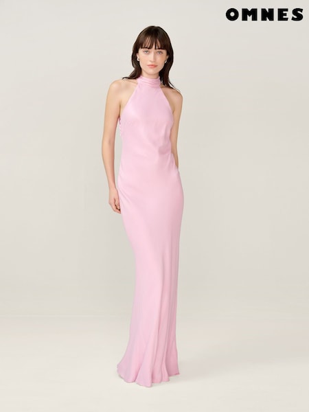 Omnes Pink Milos Maxi Halter Neckline Dress with Back Bow Detail (Y24747) | £120
