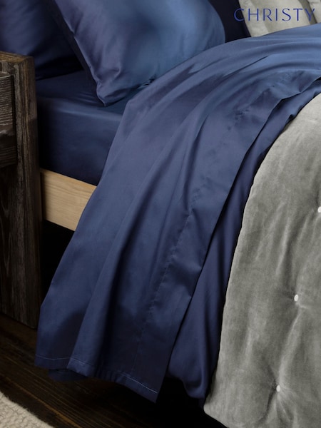 Christy Navy Smooth and Silky Cotton Sateen Flat Sheets (Y24983) | £35 - £55