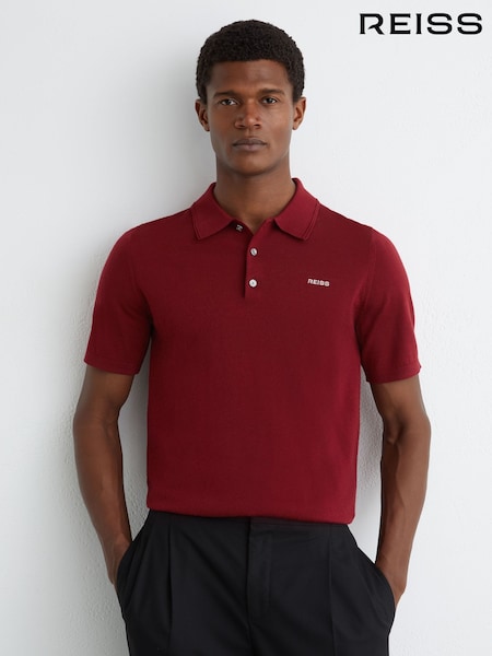 Reiss Red Albion Merino Wool Logo Polo Shirt (Y25133) | £88
