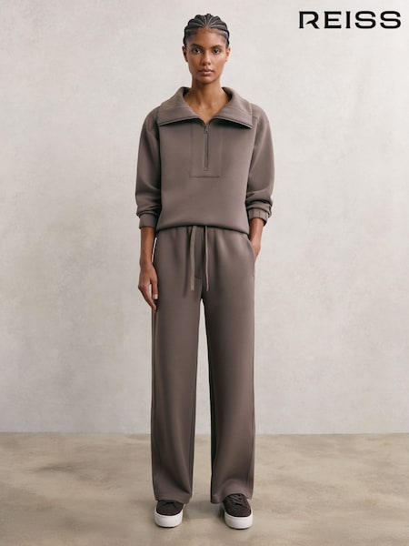 Reiss Taupe Brown Laney Premium Interlock Wide-Leg Joggers (Y25150) | £140