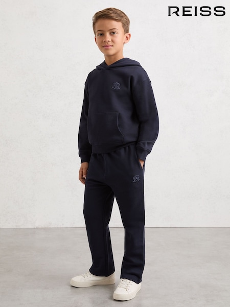 Reiss Navy Blue Conlin 9-13 yrs Monogram Embroidered Relaxed Hoodie (Y25154) | £42