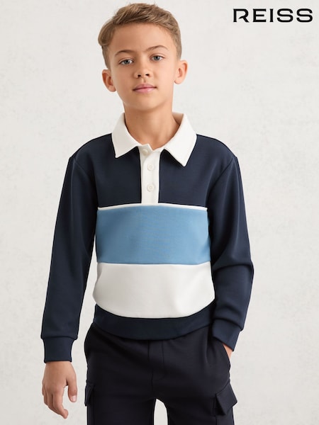 Reiss Navy Caspian 3-9 yrs Colour-Block Long-Sleeve Polo Shirt (Y25169) | £35